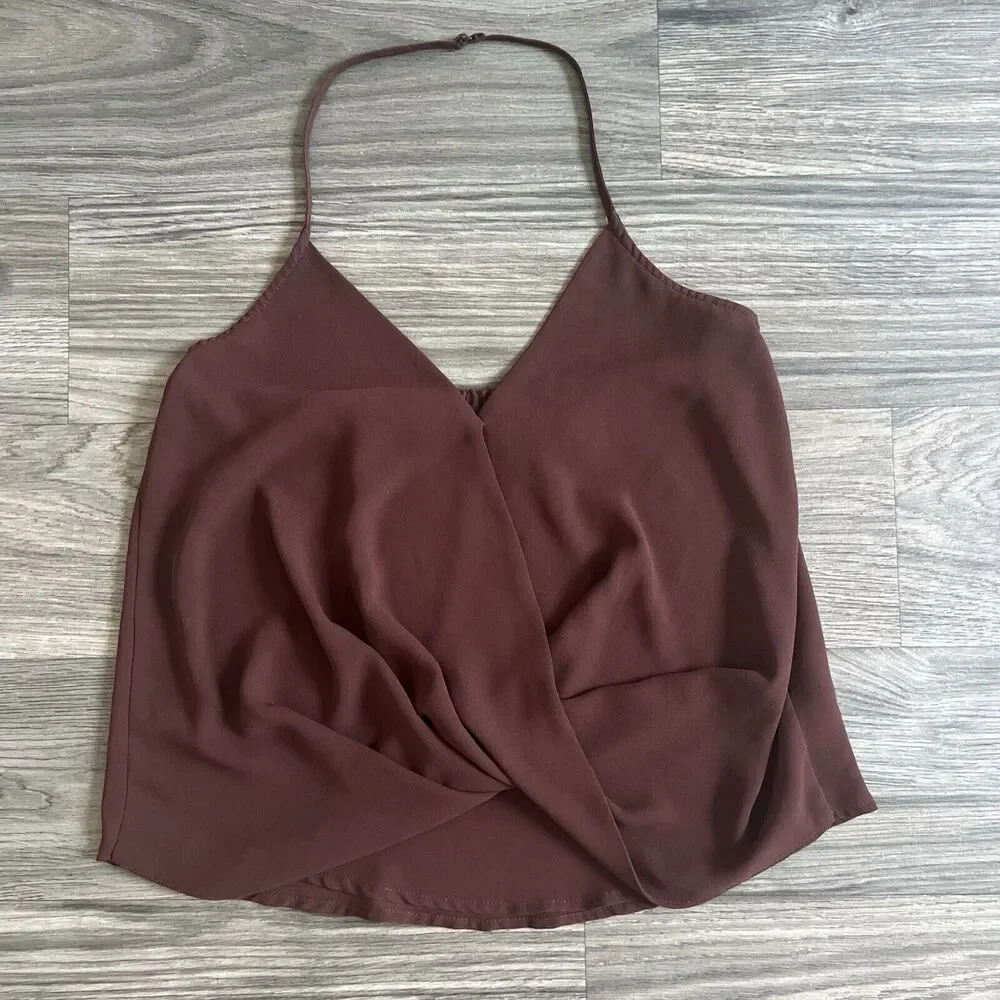 Anna Grace Chiffon Camisole V-Neck Halter Top Brown Size Small